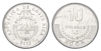 Коста-Рика 10 колонов 2012 KM 228b алюминий 4663-1012