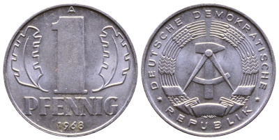 ГДР 1 ПФЕННИГ 1968 А КМ 8.1 алюминий 4110-1758