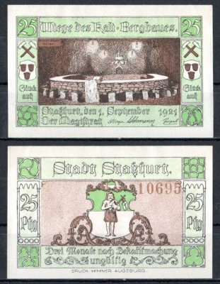 Штасфурт (Пруссия, Саксония) 25 пфеннигов 1921 Mehl Grabowski 1256.2a-3/6 бумага UNC (пресс) 7556-65-1-2