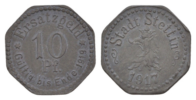 Щецин 10 пфеннигов 1917 Funck 522.2, Men18 30217.2 цинк 4532-1019