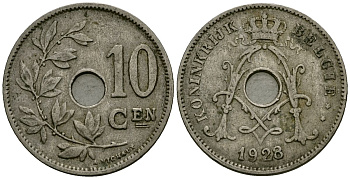 Бельгия 10 сантимов 1928 Belgie KM 86 медно-никель 4163-257