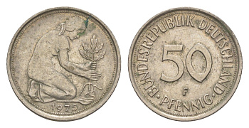 ФРГ 50 пфеннигов 1975 F KM 109, J. 384 медно-никель 4613-1233
