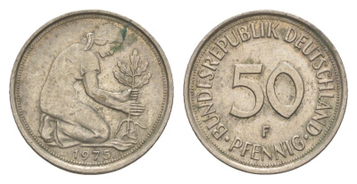 ФРГ 50 пфеннигов 1975 F KM 109, J. 384 медно-никель 4613-1233