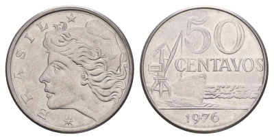 Бразилия 50 сентаво 1976 KM 580b нержавеющая сталь UNC 4656-1245