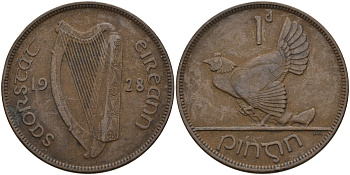 Ирландия 1 пенни 1928 курица с цыплятами KM 3 бронза 4144-1126