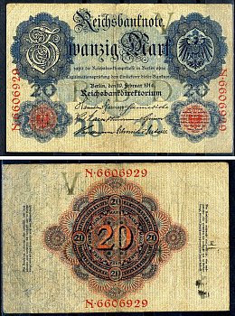 Германия 20 марок 1910 Pick 40 c бумага 7191-19-1-2