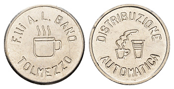 Италия жетон для выдачи напитков - кофе диаметр 24 мм, вес 5,8 гр нержавеющая сталь 4670-955