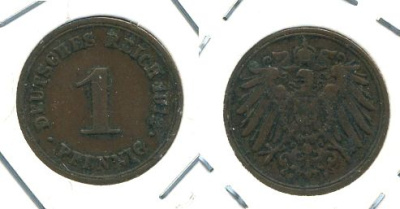 ГЕРМАНИЯ 1 ПФЕННИГ 1912 F KM 10, J. 10 медь 701-345