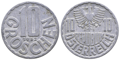 Австрия 10 грошей 1952 KM 2878 алюминий 26-1449