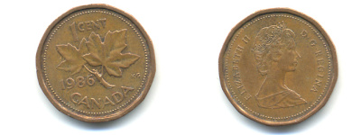 Канада 1 цент 1986 Елизавета II (1952-2022), кленовый лист KM 132 бронза 177-1418