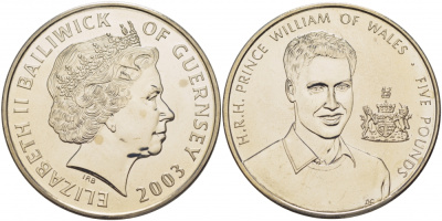 Гернси 5 фунтов 2003 принц Вильям KM 143 медно-никель UNC 04-092-23