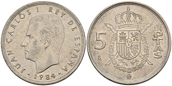 Испания 5 песет 1984 Хуан Карлос I (1975 - 2014) KM 823 медно-никель 4155-732