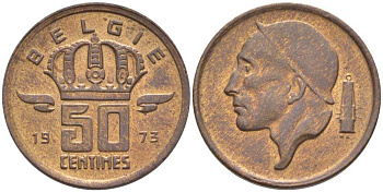 Бельгия 50 сантимов 1973 Belgie, Бодуэн I (1951-1993) KM 149.1 бронза 116-1021