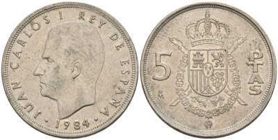 Испания 5 песет 1984 Хуан Карлос I (1975 - 2014) KM 823 медно-никель 4155-732