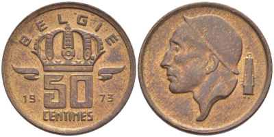 Бельгия 50 сантимов 1973 Belgie, Бодуэн I (1951-1993) KM 149.1 бронза 116-1021