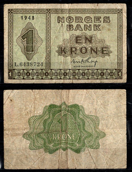 Норвегия 1 крона 1948 Pick 15 b бумага 7457-26-3-2