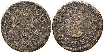 ФРАНЦИЯ ДВОЙНОЙ ТОРНУА 1632 ЛУИ XII (1610-1643) KM 72 медь 46-753