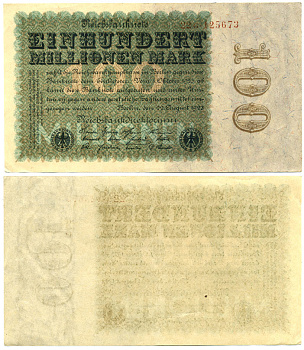 ГЕРМАНИЯ 100000000 МАРОК 1923 Pick 107а бумага 7547-53-1