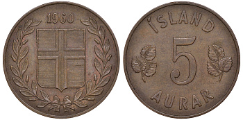 Исландия 5 эйре 1960 KM 9 бронза 4606-555
