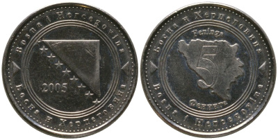 Босния и Герцеговина 5 фенингов 2005 KM 121 сталь плакированная никелем 4549-141