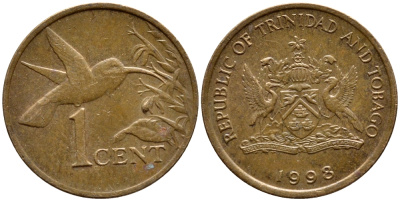Тринидад и Тобаго 1 цент 1998 колибри KM 29 бронза 4396-1026
