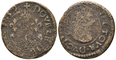 ФРАНЦИЯ ДВОЙНОЙ ТОРНУА 1632 ЛУИ XII (1610-1643) KM 72 медь 46-753