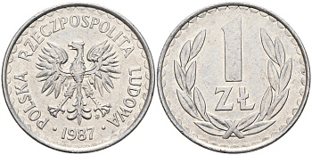 Польша 1 злотый 1987 MW KM 49.2 алюминий    4159-1256