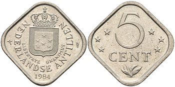 Нидерландские Антилы 5 центов 1984 Беатрикс (1980-2013) KM 13 медно-никель 4586-744