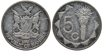 Намибия 5 центов 1993 KM 1 никелированная сталь 4164-518