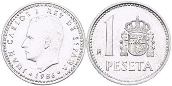 Испания 1 песета 1986 M, Хуан Карлос I (1975-2014) KM 821 алюминий 213-143