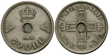 Норвегия 50 эре 1948 Хокон VII (1905-1957) KM 386 медно-никель 4584-217