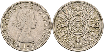 Великобритания 2 шиллинга (флорин) 1960 Елизавета II (1952-2022) KM 906, Spink 4146 медно-никель    4117-424