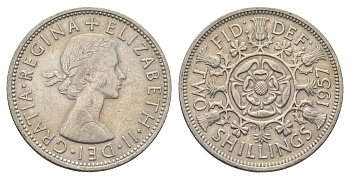 Великобритания 2 шиллинга (флорин) 1957 Елизавета II (1952-2022) KM 906, Spink 4146 медно-никель 4663-313