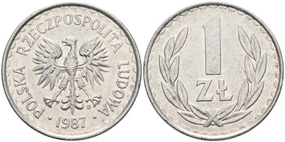 Польша 1 злотый 1987 MW KM 49.2 алюминий    4159-1256