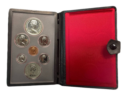 Канада набор из 7 монет (1, 5, 10, 25 и 50 центов; 1 доллар) 1981 100 лет Трансконтинентальной железной дороге, в оригинальной упаковке, с сертификатом подлинности KM 127, 60.2, 77, 74, 75.3, 120.1 и 130 PROOF 8-1-01-08