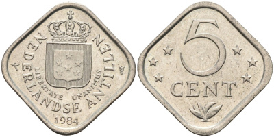 Нидерландские Антилы 5 центов 1984 Беатрикс (1980-2013) KM 13 медно-никель 4586-744