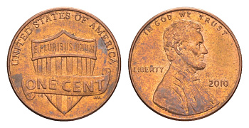 США 1 цент 2010 Авраам Линкольн KM 468 цинк плакированный медью 4649-724