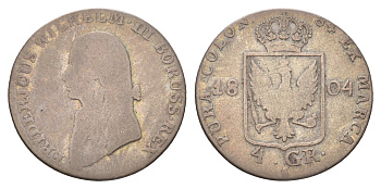 Пруссия 4 гроша 1804 A, Фридрих Вильгельм III (1797-1840) KM 370 серебро 4122-512