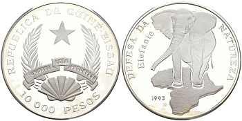 Гвинея-Бисау 10000 песо 1993 серия защита окружающей среды, слон KM 31 серебро PROOF 1087-8-31