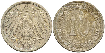 ГЕРМАНИЯ 10 ПФЕННИГОВ 1913 A KM 12, J. 13, Weege 8 медно-никель 212-232