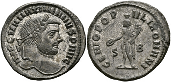 Римская Империя нуммий 294 Максимиан Геркулий GENIO POPVLI ROMANI Сисция about Extremely fine RIC 77 биллон, серебрение 1073-8-51