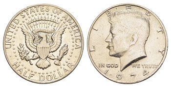 США 1/2 доллара (50 центов) 1974 Джон Кеннеди KM 202b медь плакированная медно-никелем aUNC 4536-744