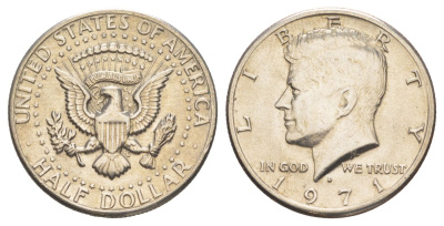 США 1/2 доллара (50 центов) 1971 D, Джон Кеннеди KM 202b медь плакированная медно-никелем aUNC 82-834