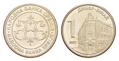 Сербия 1 динар 2003 KM 34 медь цинк никель UNC 4644-935