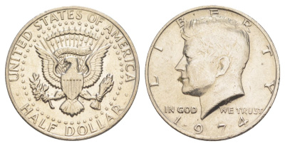 США 1/2 доллара (50 центов) 1974 Джон Кеннеди KM 202b медь плакированная медно-никелем aUNC 4536-744