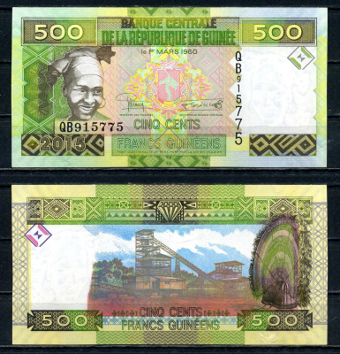 Гвинея 500 франков 2015 Pick 47 a бумага UNC (пресс) 2192-17-3-2