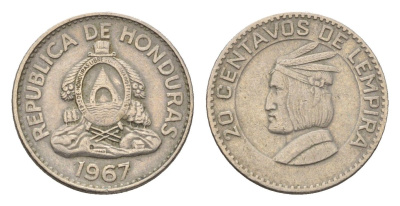Гондурас 20 сентаво 1967 KM 79 медно-никель 4664-634