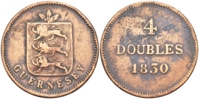 Гернси 4 дабла (дубля) 1830 KM 2 медь 4517-923