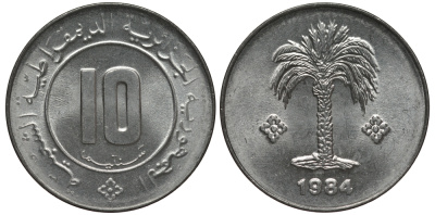 Алжир 10 сантимов 1984 пальма KM 115 алюминий UNC M49-12