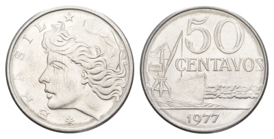 Бразилия 50 сентаво 1977 KM 580b нержавеющая сталь UNC 4642-1132